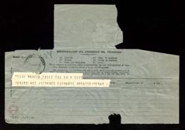 Telegrama de José María Pemán a Julio Casares en el que le indica que envía los informes