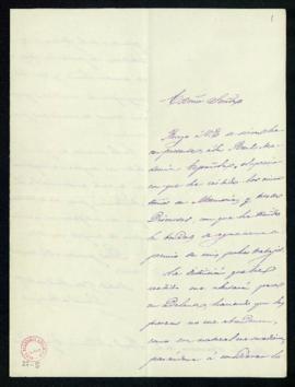 Carta de Daniel de Cortázar al secretario [Manuel Tamayo y Baus] de agradecimiento a la Academia ...