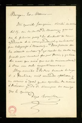 Carta de José Zorrilla a Joaquín en la que pide disculpas por las molestias que causa al recibir ...