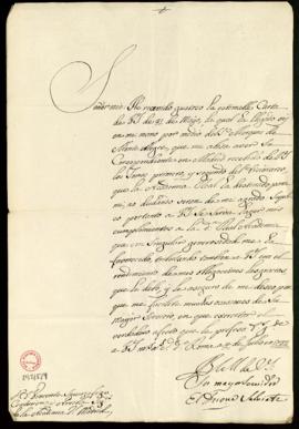 Carta del duque de Salviati a Vincencio Squarzafigo en la que acusa recibo del envío de los tomos...