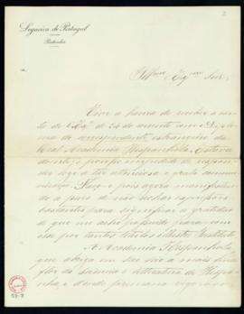 Carta del conde de Casal Ribeiro [José Maria Caldeira do Casal Ribeiro] al secretario, Manuel Tam...