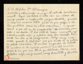 Carta de Enrique Chicote a Melchor Fernández Almagro en la que le pregunta si quiere leer su nuev...