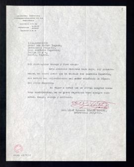 Carta de José Ignacio Dávila Garibi, secretario de la Academia Mexicana de la Lengua, a Rafael La...