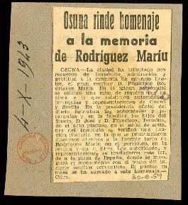 Recorte de prensa del diario Madrid con la noticia Osuna rinde homenaje a la memoria de Rodríguez...