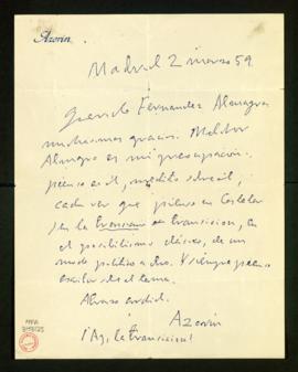 Carta de Azorín a Melchor Fernández Almagro en la que le dice que piensa y medita sobre Melchor A...