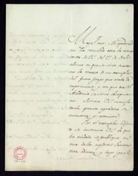 Carta del duque de San Carlos a Francisco Antonio González de agradecimiento por el envío de un e...