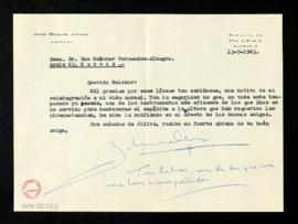Carta de Jaime Miralles Álvarez a Melchor Fernández Almagro en la que le agradece su líneas con m...