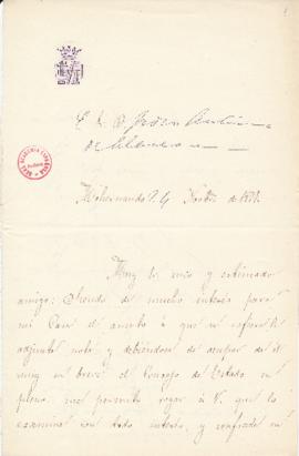 Carta de la duquesa viuda de Medinaceli [Ángela Pérez de Barradas Bernuy] a Pedro Antonio de Alar...