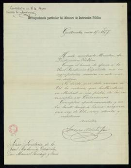 Carta de Lorenzo Montúfar a Manuel Tamayo y Baus, secretario, en la que le comunica su nombramien...