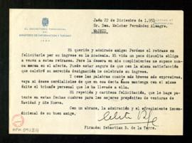 Carta de Sebastián B. de la Torre, secretario provincial del Ministerio de Información y Turismo ...