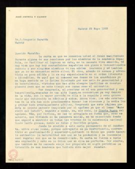Carta de contestación de José Ortega y Gasset a la carta de Gregorio Marañón en la que le comunic...