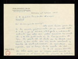 Carta de Juan Eduardo Cirlot a Melchor Fernández Almagro en la que le agradece el sincero e intel...