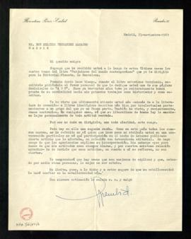 Carta de Florentino Pérez-Embid a Melchor Fernández Almagro en la que le pide que dedique en ABC ...
