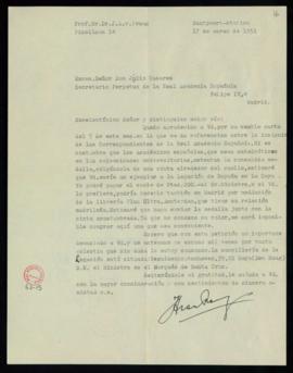 Carta de J. A. van Praag a Julio Casares en la que le pide que envíe a la Legación de España en L...