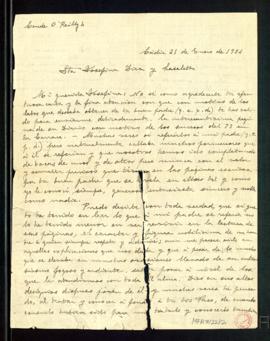 Carta de Juan a Josefina L. Díez Lassaletta en la que le agradece el envío de los datos que desea...