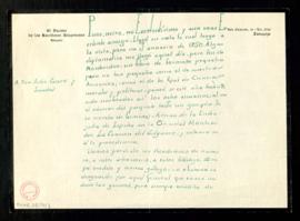 Carta del decano de los escritores aragoneses a Julio Casares en la que le comunica que no recibi...