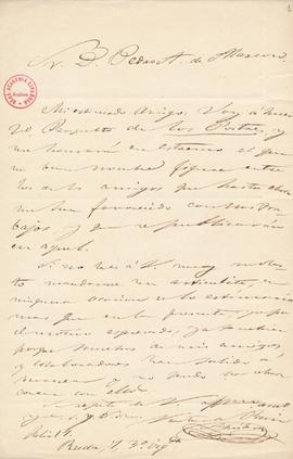 Carta de Ventura Ruiz Aguilera a Pedro Antonio de Alarcón en la que le solicita que escriba algún...