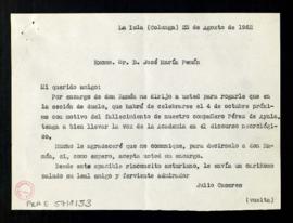 Copia de la carta de Julio Casares a José María Pemán en la que le transmite el encargo del direc...