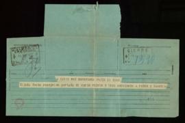 Telegrama de Antonio Rubió y Lluch a Emilio Cotarelo en la que le indica que la fecha para su rec...
