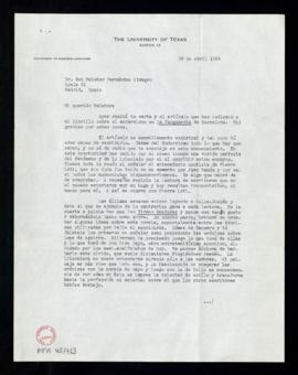 Carta de Ricardo Gullón a Melchor Fernández Almagro en la que le agradece el artículo de La Vangu...