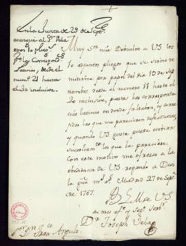Carta de José Vela a Francisco Antonio de Angulo con la que remite diez pliegos, del número 11 al...