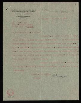 Carta de Fritz Krüger a Julio Casares en la que le pide que le envíe un ejemplar de la obra Refra...