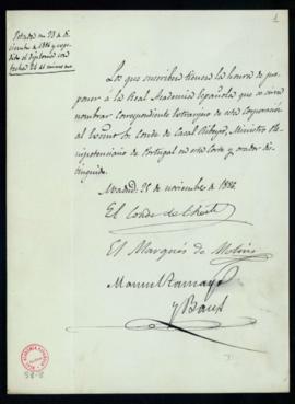 Propuesta firmada por el conde de Cheste [Juan de la Pezuela], el marqués de Molins [Mariano Roca...