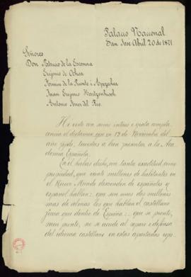 Carta de Lorenzo Montúfar a Patricio de la Escosura, Eugenio de Ochoa, Fermín de la Puente y Apez...
