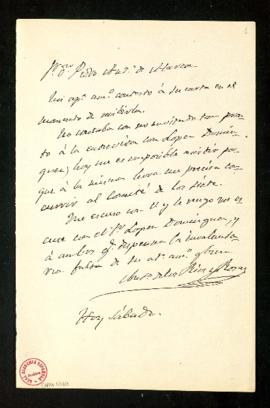 Carta de Antonio de los Ríos Rosas a Pedro Antonio de Alarcón en la que le informa de que no podr...