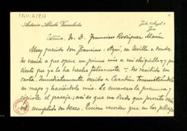 Carta de Antonio Alcalá Venceslada en la que le anuncia que está en Sevilla, que tiene preparados...