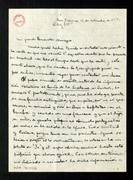 Carta de Manuel González-Hontoria a Melchor Fernández Almagro con noticias de Zarauz, del duque d...