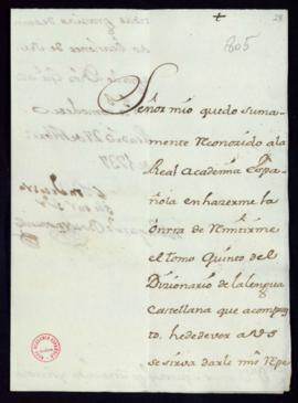 Carta del duque de Bournonville a Vincencio Squarzafigo de agradecimiento por el envío del tomo q...