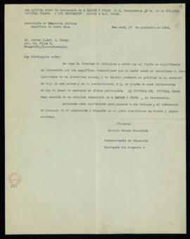 Carta de Teodoro Picado Michalski, subsecretario de Educación de Costa Rica, a Rudolf Slabý en la...