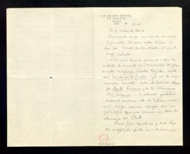 Carta de Gregorio Marañón al duque de Lema con motivo del fallecimiento de Carlos Reyles, a quien...