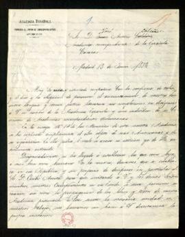 Carta de Mariano Roca de Togores, Antonio de los Ríos y Rosas y Fermín de la Puente y Apezechea, ...