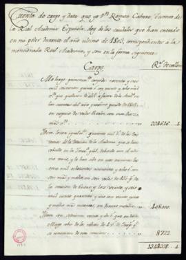 Cuenta de cargo y data dada por Ramón Cabrera de los caudales que han entrado en su poder en 1803