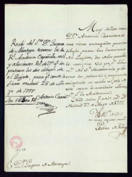 Orden de Pedro de Silva a Gaspar de Montoya del pago a Antonio Carnicerio de cuatro dibujos para ...