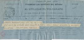 Telegrama de pésame de Salustiano Portela por el fallecimiento de Joaquín Álvarez Quintero