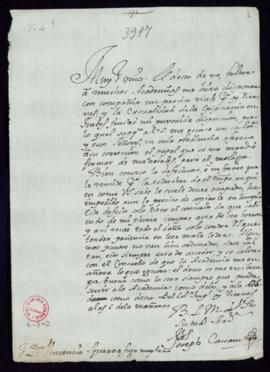 Carta de José Casani a Vincencio Squarzafigo junto con la que envía materiales para el prólogo y ...