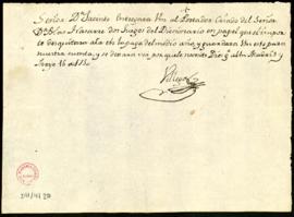 Orden de Manuel de Villegas a Jacinto [García Salazar] para que entregue al criado de Blas Nasarr...