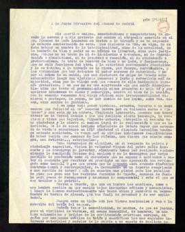 Copia de la carta de Miguel de Unamuno a la Junta directiva del Ateneo de Madrid