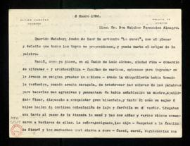 Carta de Javier Cabezas a Melchor Fernández Almagro en la que, tras leer el artículo Lo cursi, pr...