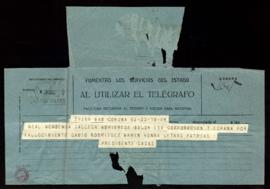 Telegrama de pésame del presidente de la Real Academia Gallega, Casas, por el fallecimiento de Ro...
