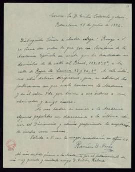 Carta de Ramón D. Perés al secretario en la que le comunica su cambio de domicilio y le dice que ...