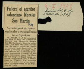 Recorte de Ya con la noticia Fallece el escritor valenciano Morales San Martín