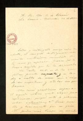 Carta de Emilia Pardo Bazán a Pedro [Antonio] de Alarcón en la que explica sus motivos para no co...