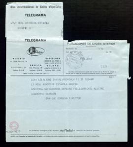Telegrama de pésame de Enrique Córdova, director de la Academia Salvadoreña de la Lengua, por el ...