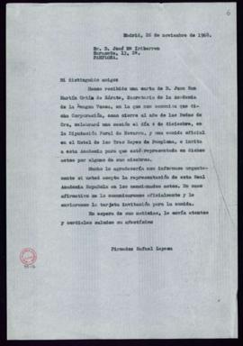 Copia sin firma de la carta de Rafael Lapesa a José María Iribarren en la que le propone represen...