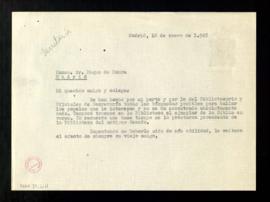 Minuta de la carta de Julio Casares al duque de Maura para informarle que no han encontrado los p...