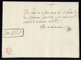 Recibo de Manuel de Lardizábal de 43 reales de vellón por un libro de a folio para los acuerdos d...